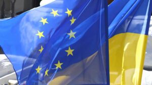 Flags of EU and Ukraine